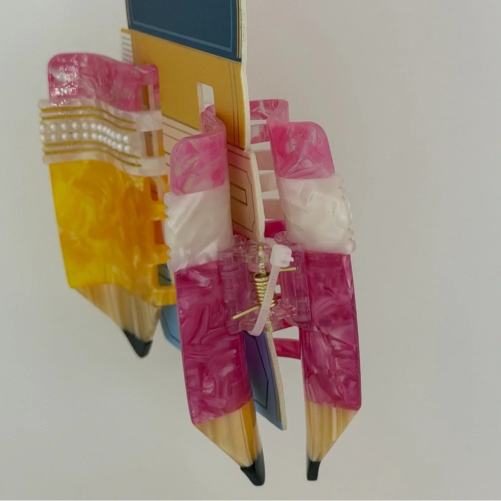 Piper K Back to School Themed Pencil Claw Hair Clip - Set of 2